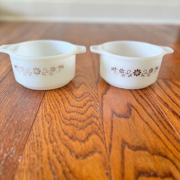 Dynaware Pyr-O-Rey Vintage Milk Glass Brown Daisy Casserole Bowl Dish Set of 4 - Picture 11 of 15